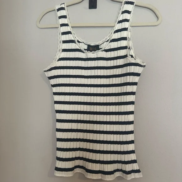 Truth by Republic M Striped Ribbed Tank Top women's White Black stretch - Picture 3 of 11